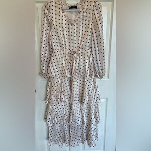 o.p.t Polka Dot Striped Tiered Ruffle Mini Dress XS Drawstring